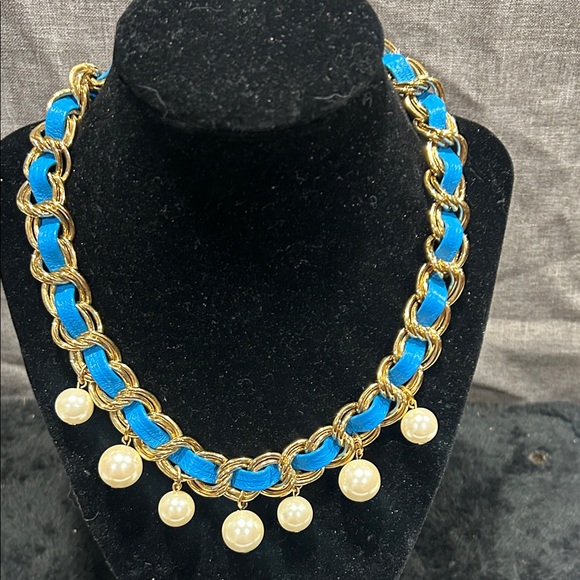 Carolee Gold Chain Necklace with Blue Accents and Pearls - Picture 1 of 10